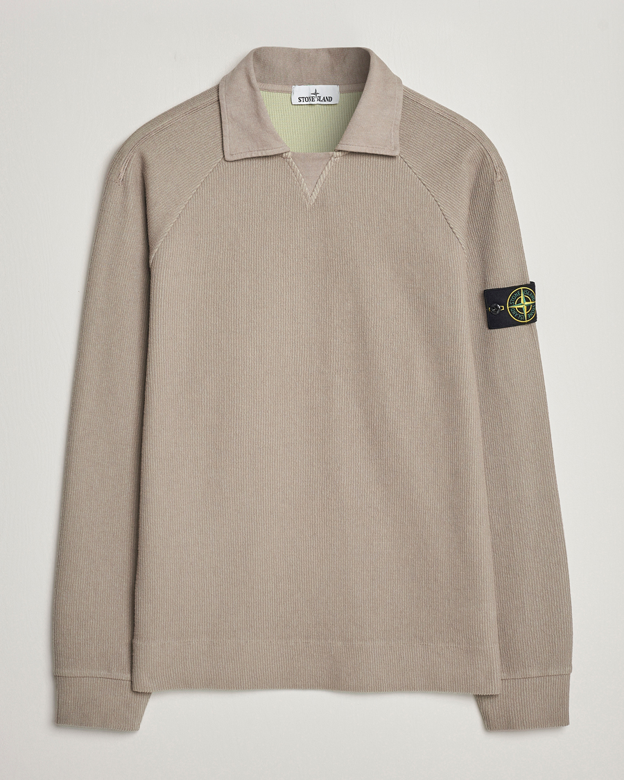 Homme | Pulls Et Tricots | Stone Island | Cotton Nylon Ribbed Fleece Poloshirt Dove Grey