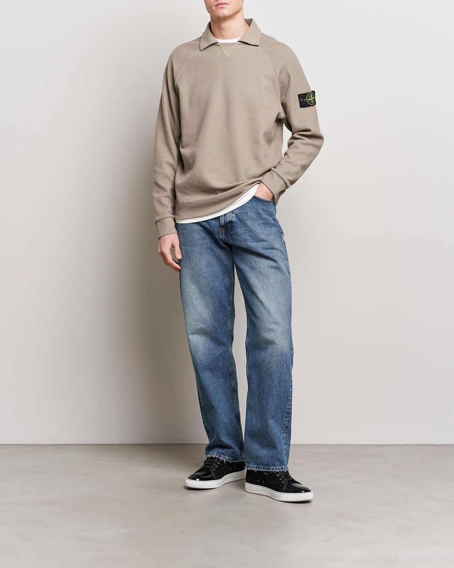Homme | Pulls Et Tricots | Stone Island | Cotton Nylon Ribbed Fleece Poloshirt Dove Grey