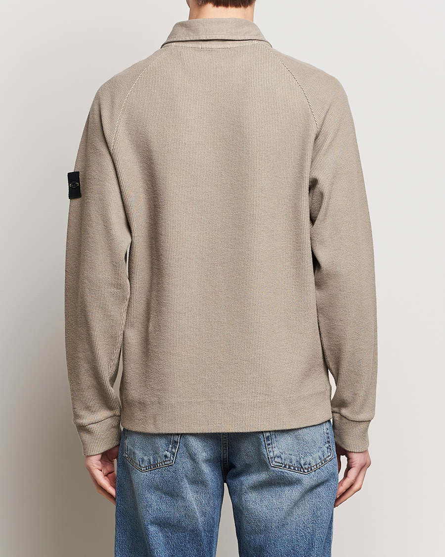 Homme | Pulls Et Tricots | Stone Island | Cotton Nylon Ribbed Fleece Poloshirt Dove Grey