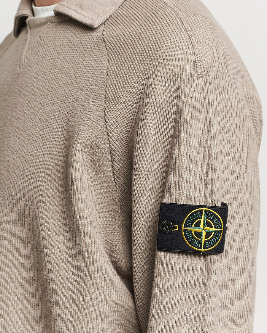 Homme | Pulls Et Tricots | Stone Island | Cotton Nylon Ribbed Fleece Poloshirt Dove Grey