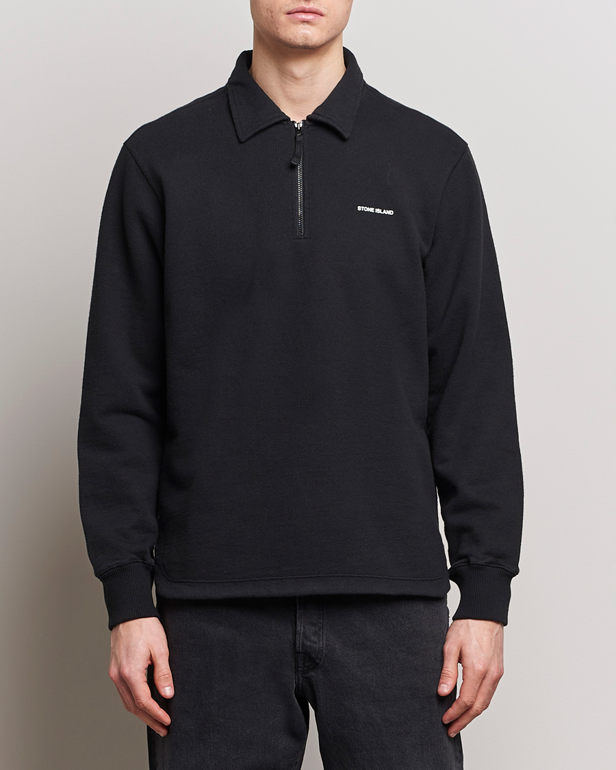 Homme | Pulls Et Tricots | Stone Island | Heavy Cotton Fleece Half Zip Sweatshirt Black