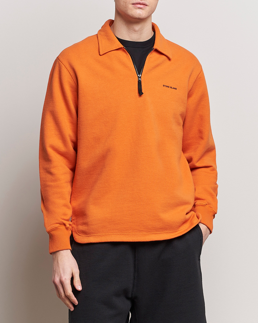 Homme |  | Stone Island | Heavy Cotton Fleece Half Zip Sweatshirt Orange