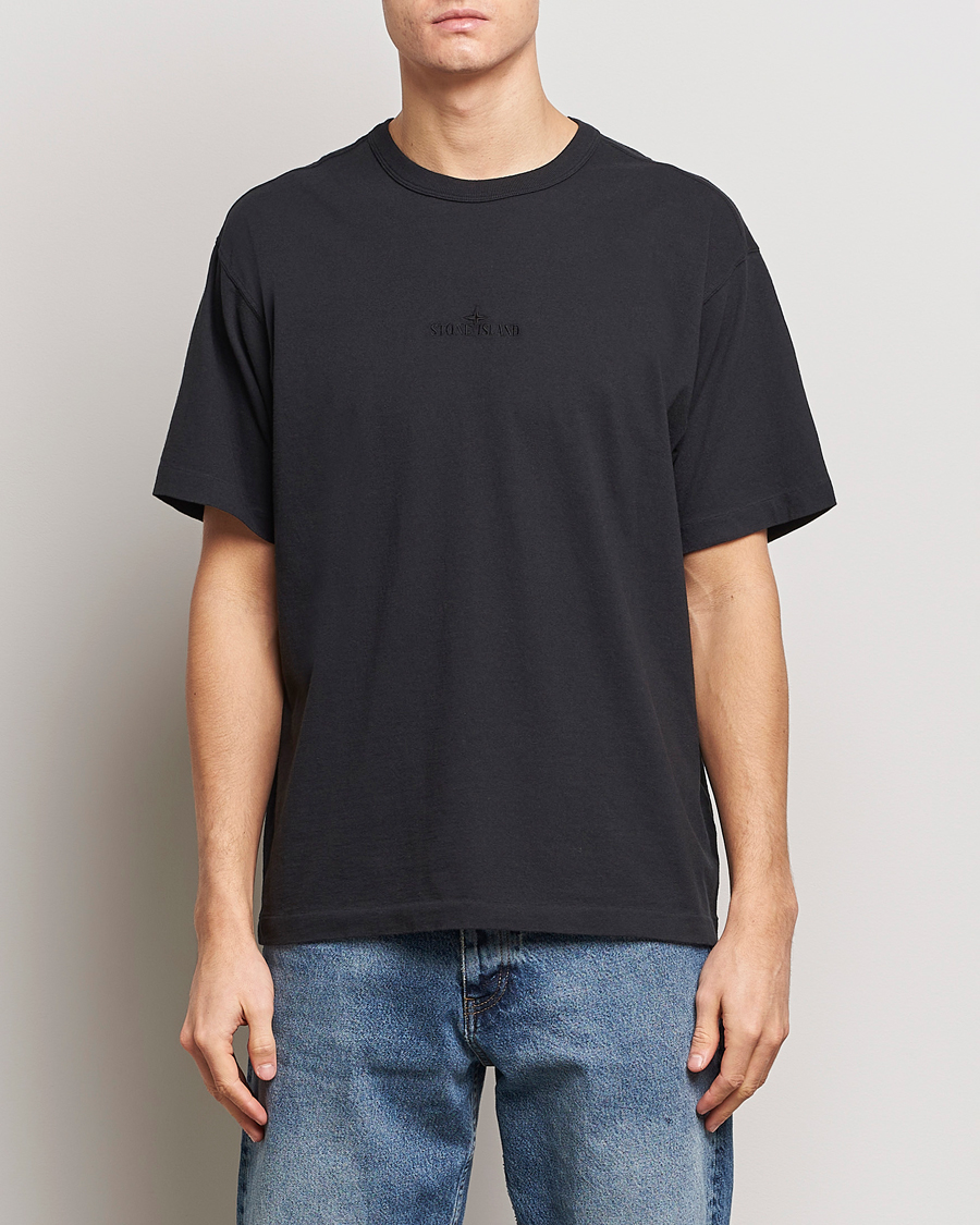 Homme | Stone Island | Stone Island | Organic Cotton Fissato Effect Center Logo T-Shirt Black