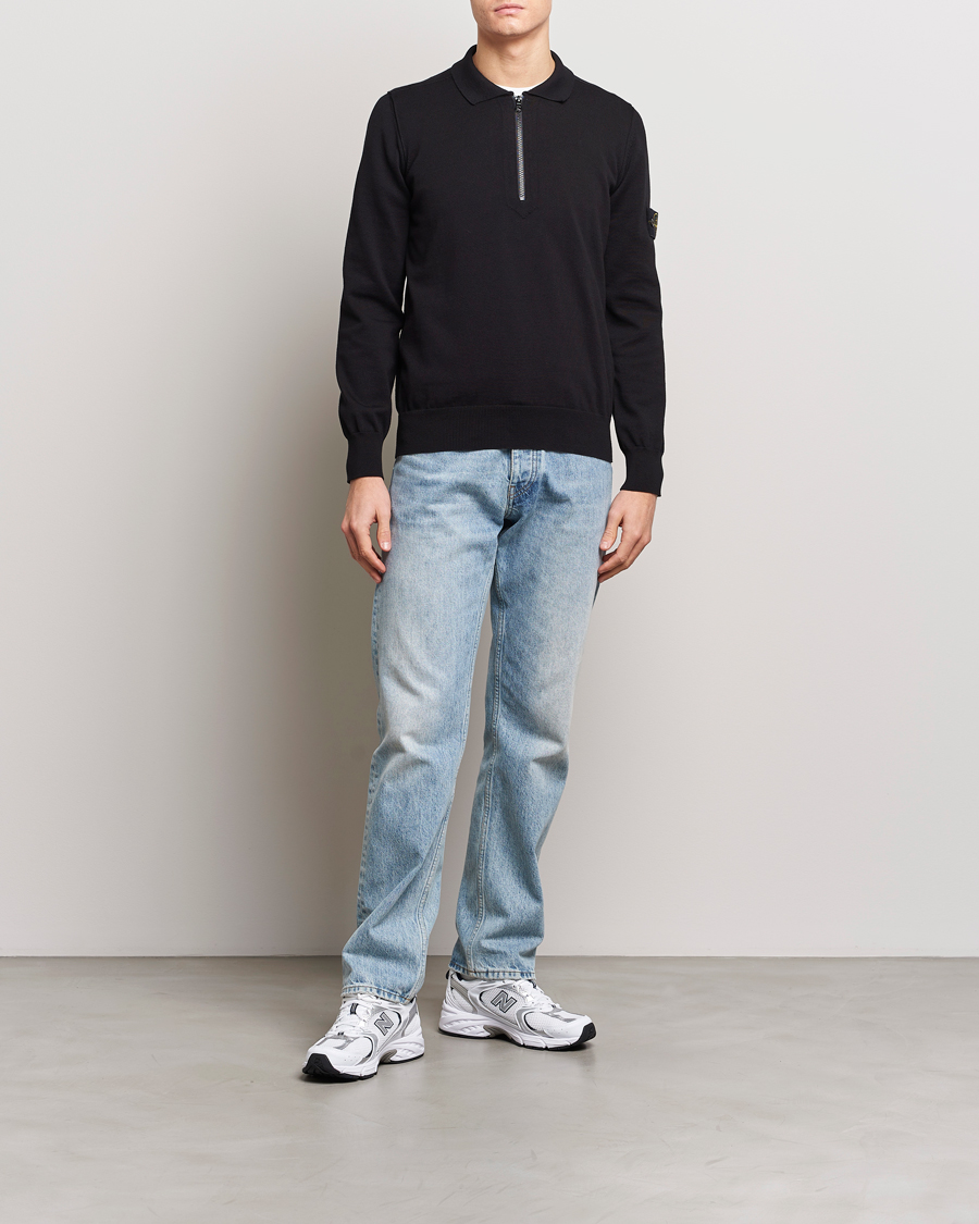 Homme | Pulls Et Tricots | Stone Island | Organic Cotton Half Zip Poloshirt Black