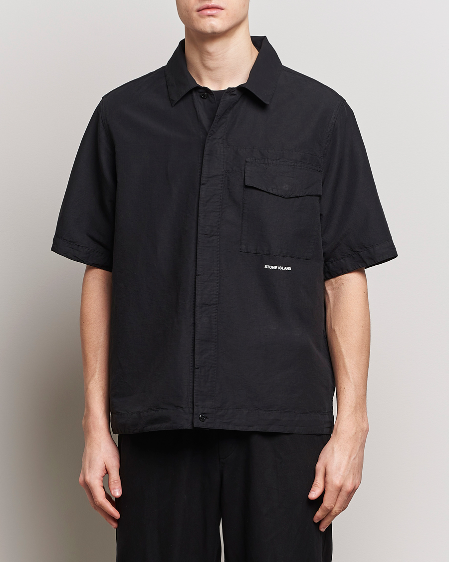 Men | Short Sleeve Shirts | Stone Island | Cotton/Hemp Short Sleeve Shirts Black