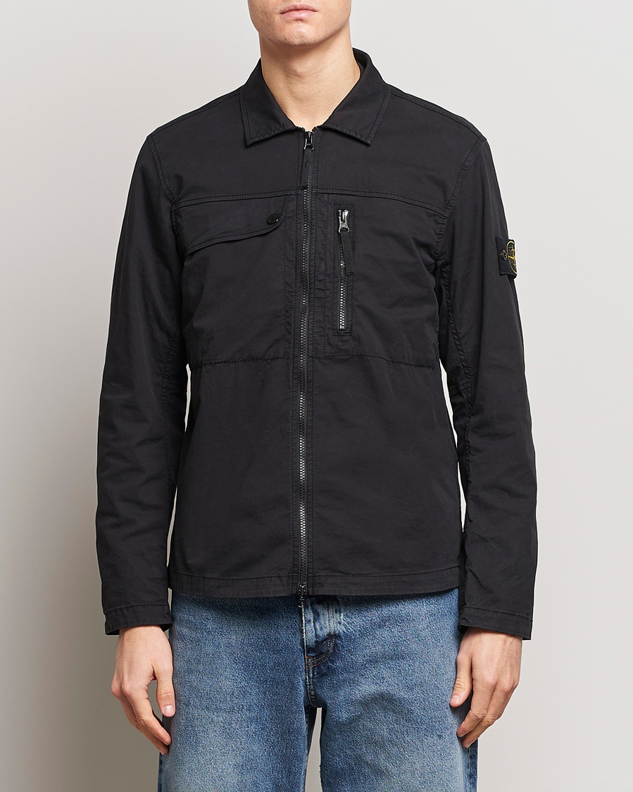 Homme |  | Stone Island | Cotton Twill Stretch Zip Overshirt Black