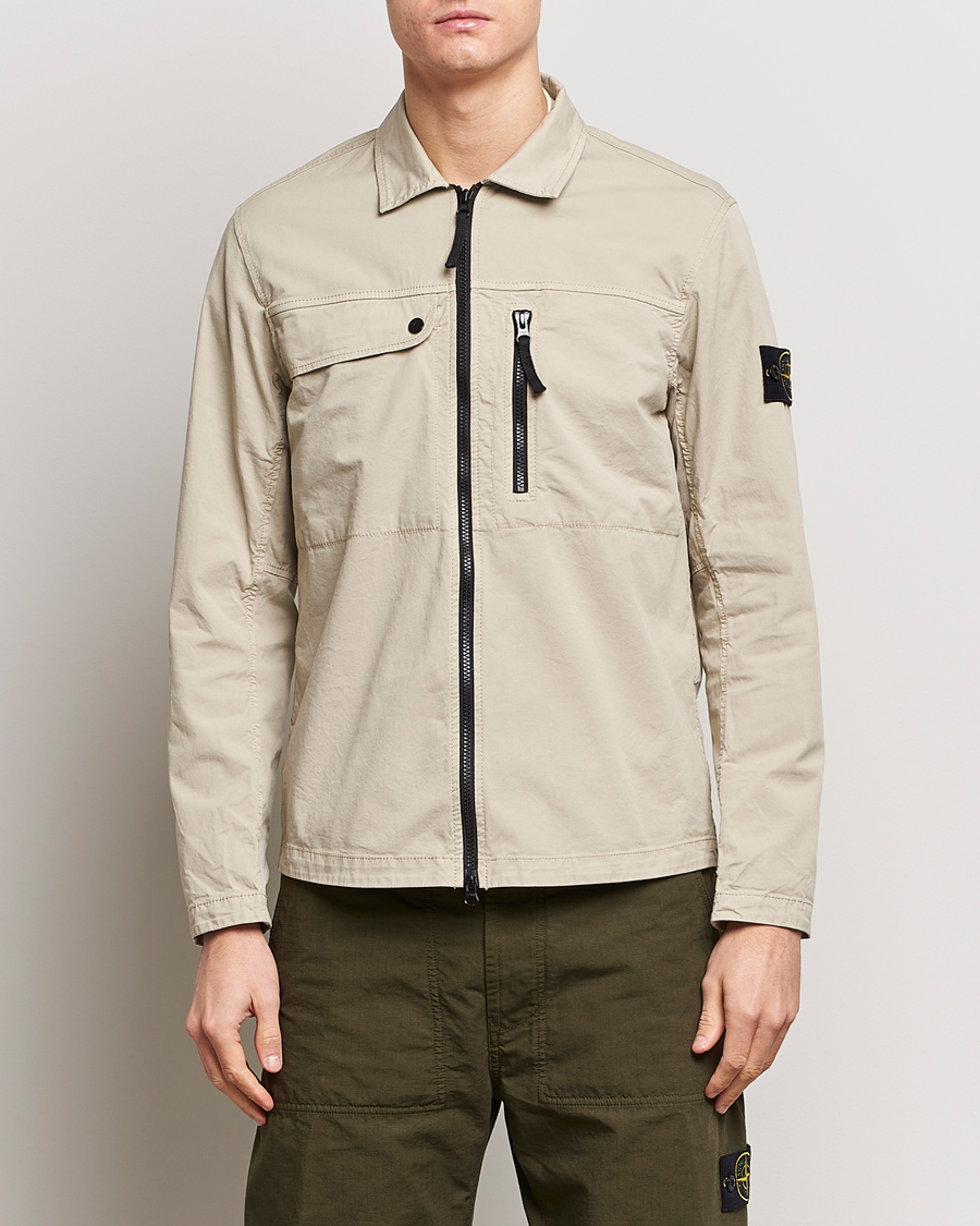 Homme | An Overshirt Occasion | Stone Island | Cotton Twill Stretch Zip Overshirt Sand