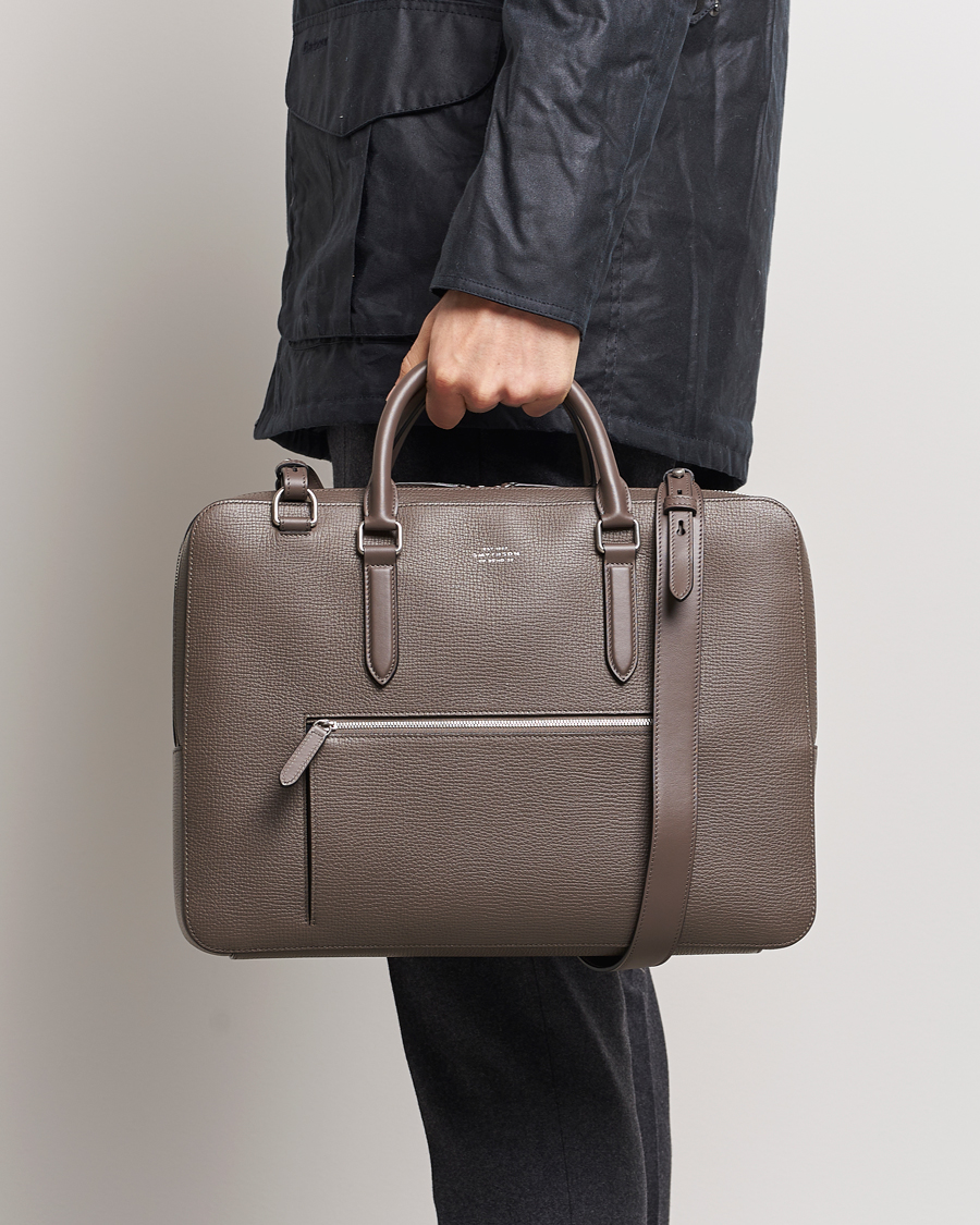 Homme |  | Smythson | Ludlow Large Briefcase with Zip Front Dark Taupe
