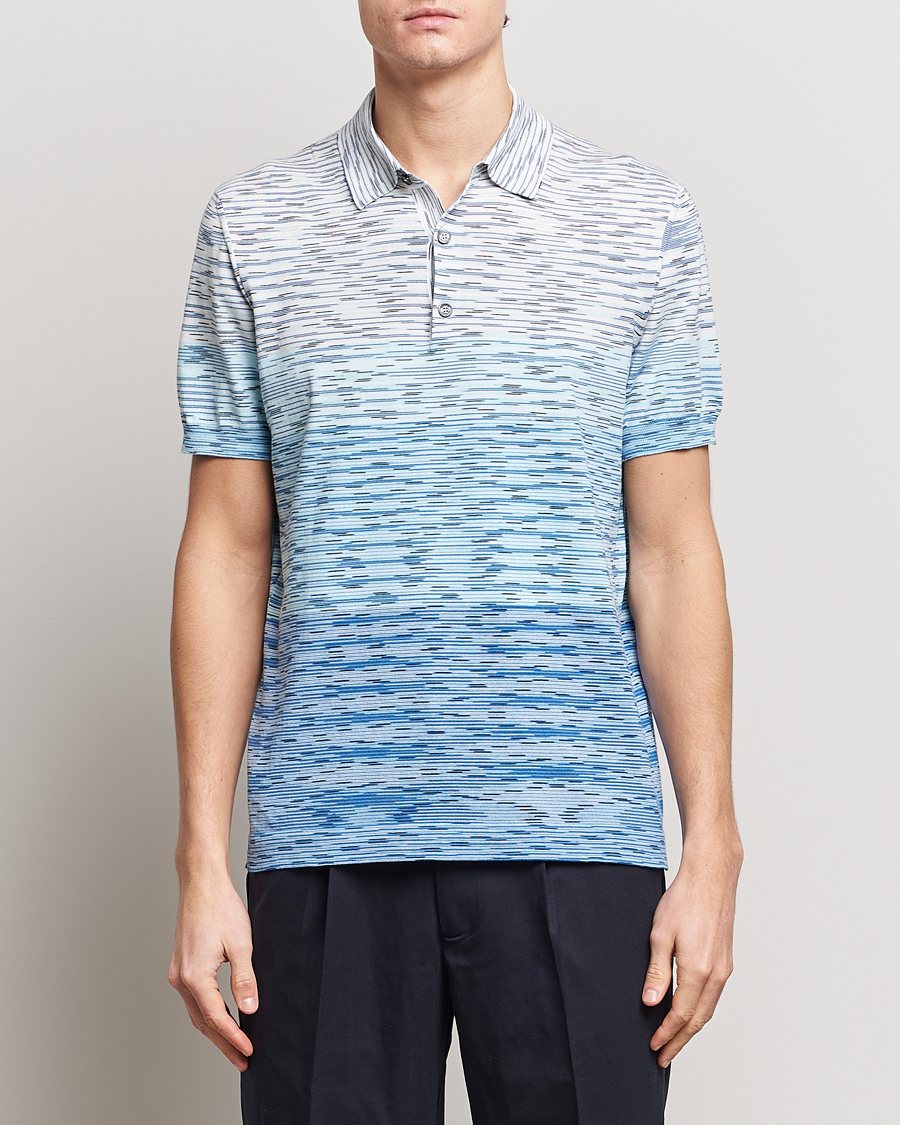 Homme | Polos | Missoni | Space Dyed Knitted Polo White/Blue