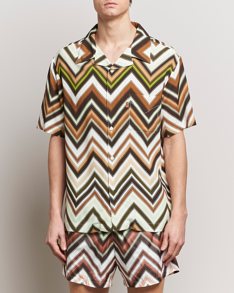 Homme | Chemises À Manches Courtes | Missoni | Zig Zag Printed Camp Shirt Brown/Green