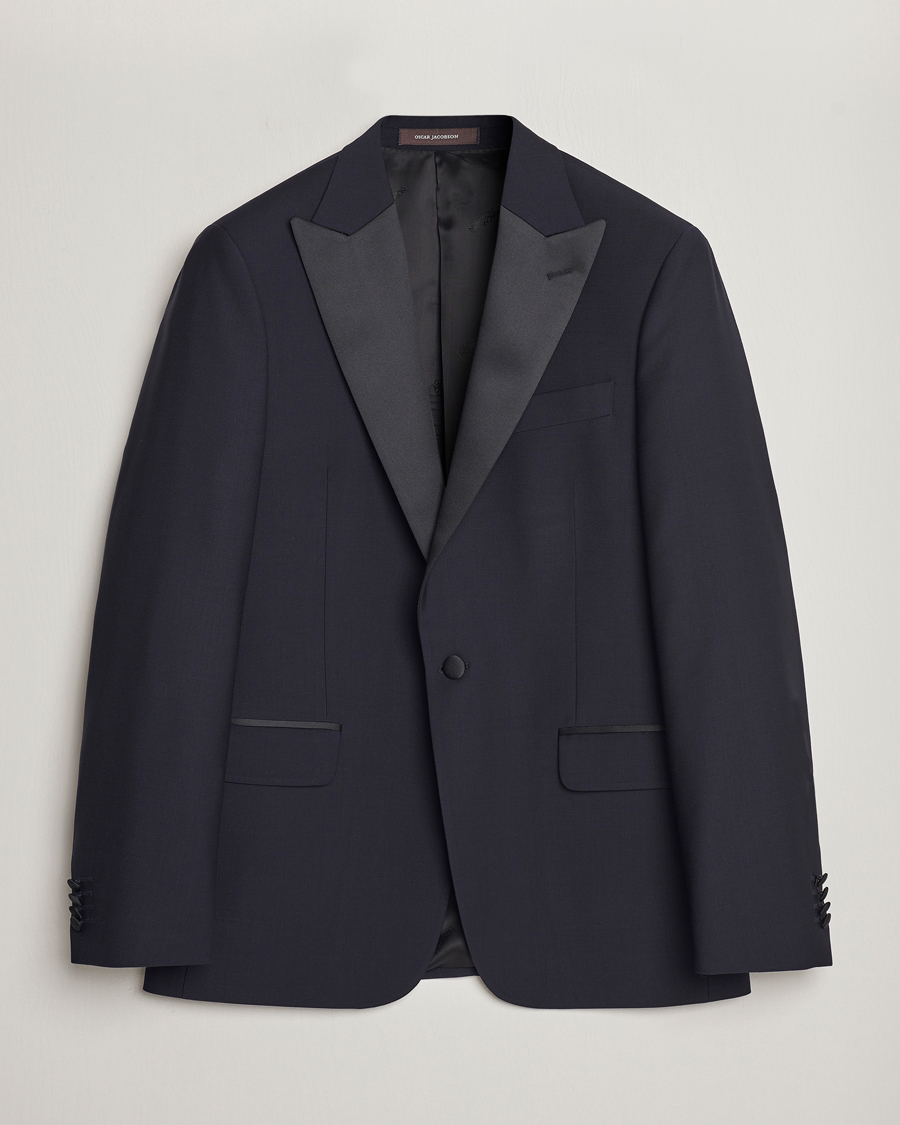 Homme | Blazers | Oscar Jacobson | Frampton Wool Tuxedo Blazer Navy