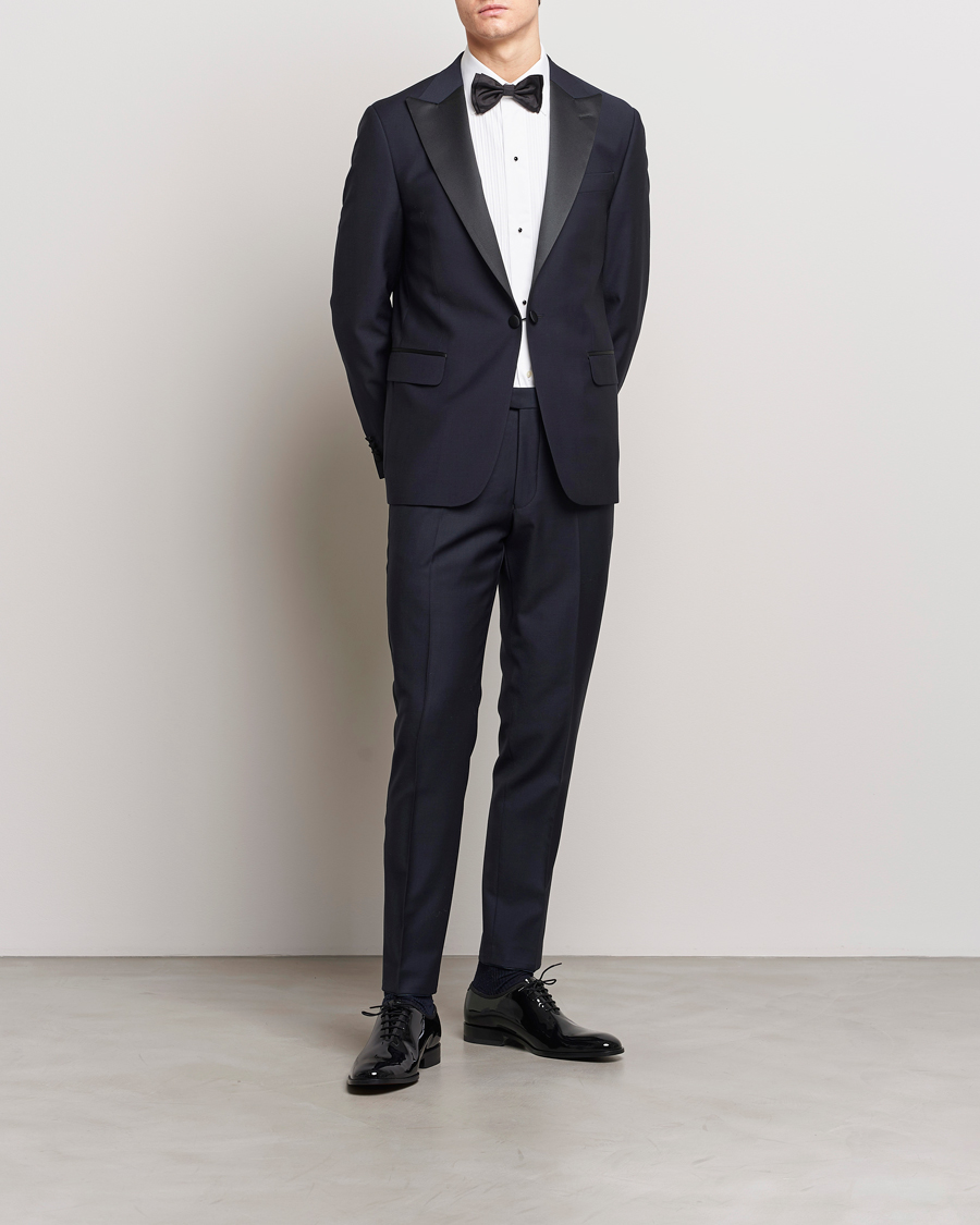 Homme | Blazers | Oscar Jacobson | Frampton Wool Tuxedo Blazer Navy