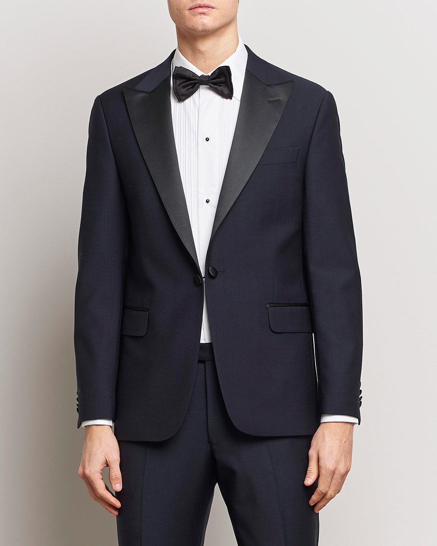 Homme | Blazers | Oscar Jacobson | Frampton Wool Tuxedo Blazer Navy