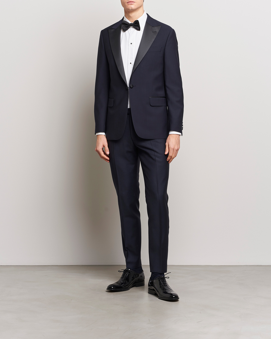 Homme | Pantalons | Oscar Jacobson | Denz Wool Tuxedo Trousers Navy