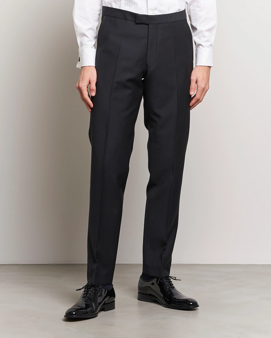 Homme | Sections | Oscar Jacobson | Denz Straight Wool Tuxedo Trousers Black