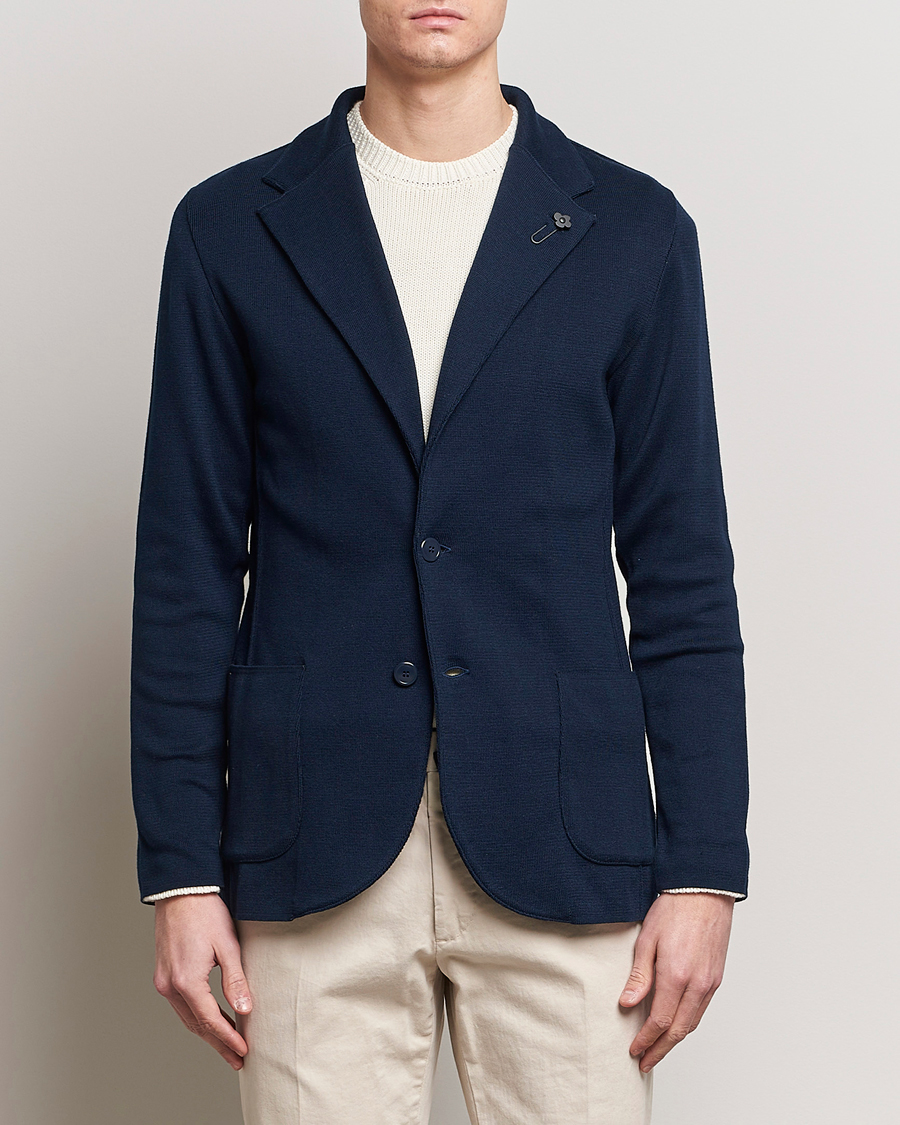 Homme | Blazers Tricotés | Lardini | Knitted Cotton Blazer Navy