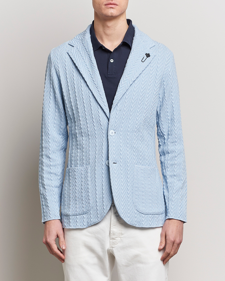 Homme | Lardini | Lardini | Knitted Structure Cotton Blazer Light Blue