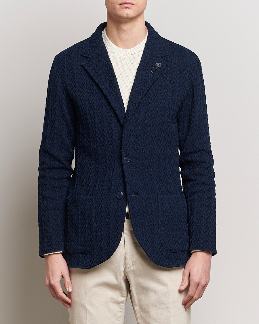 Homme | Lardini | Lardini | Knitted Structure Cotton Blazer Navy
