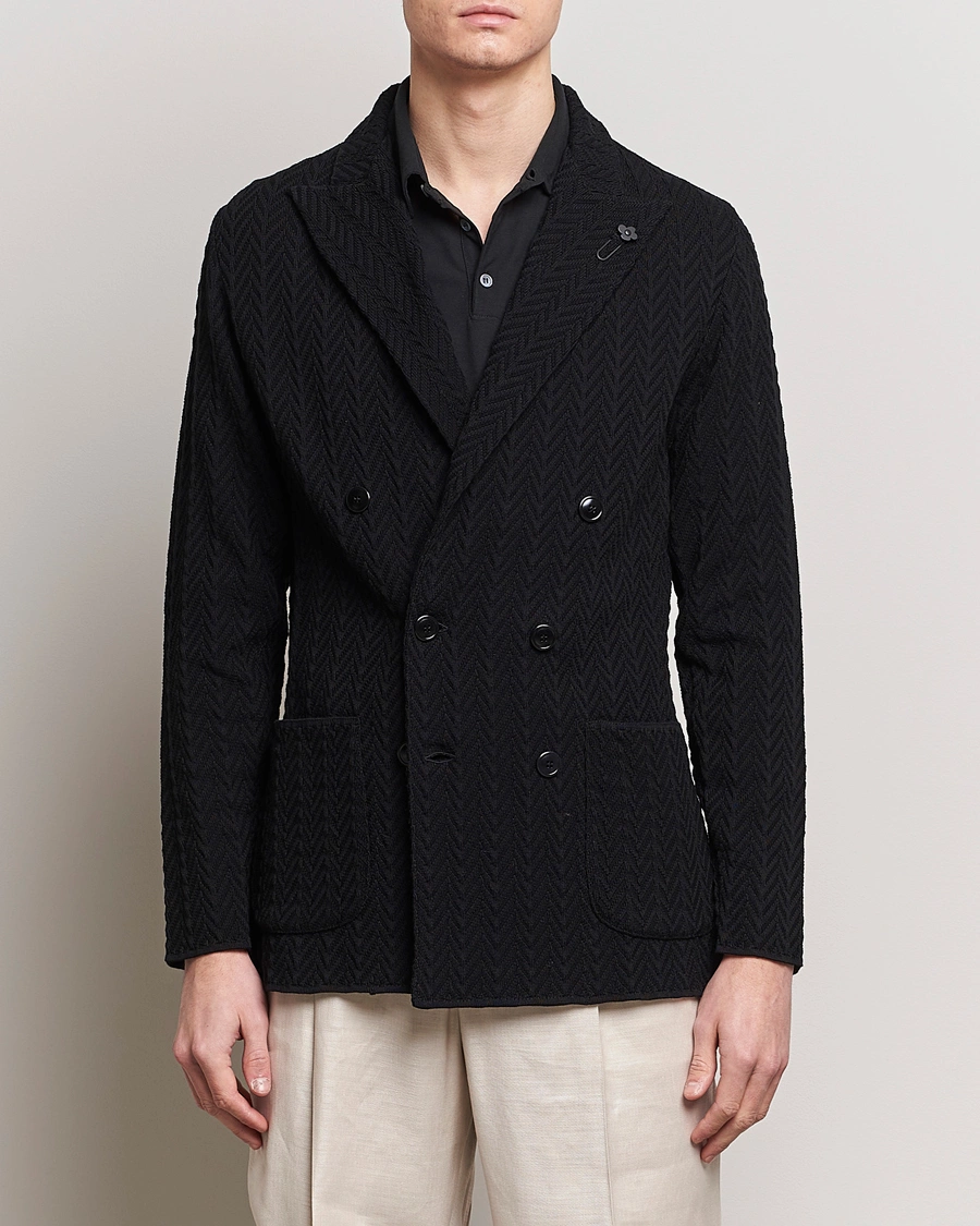 Homme |  | Lardini | Double Breasted Structured Knitted Blazer Black