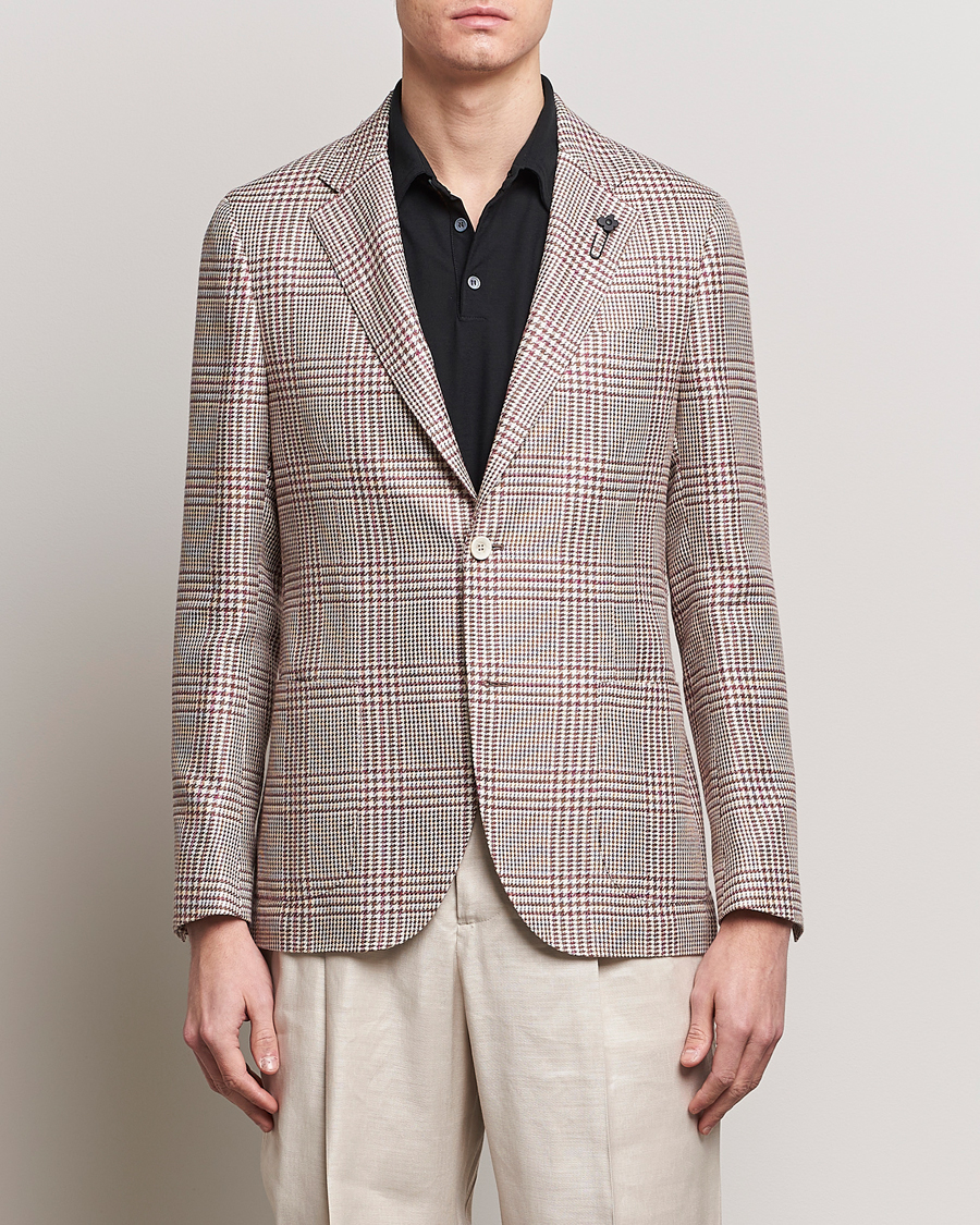Homme | Blazers | Lardini | Checked Cotton/Linen Patch Pocket Blazer Beige