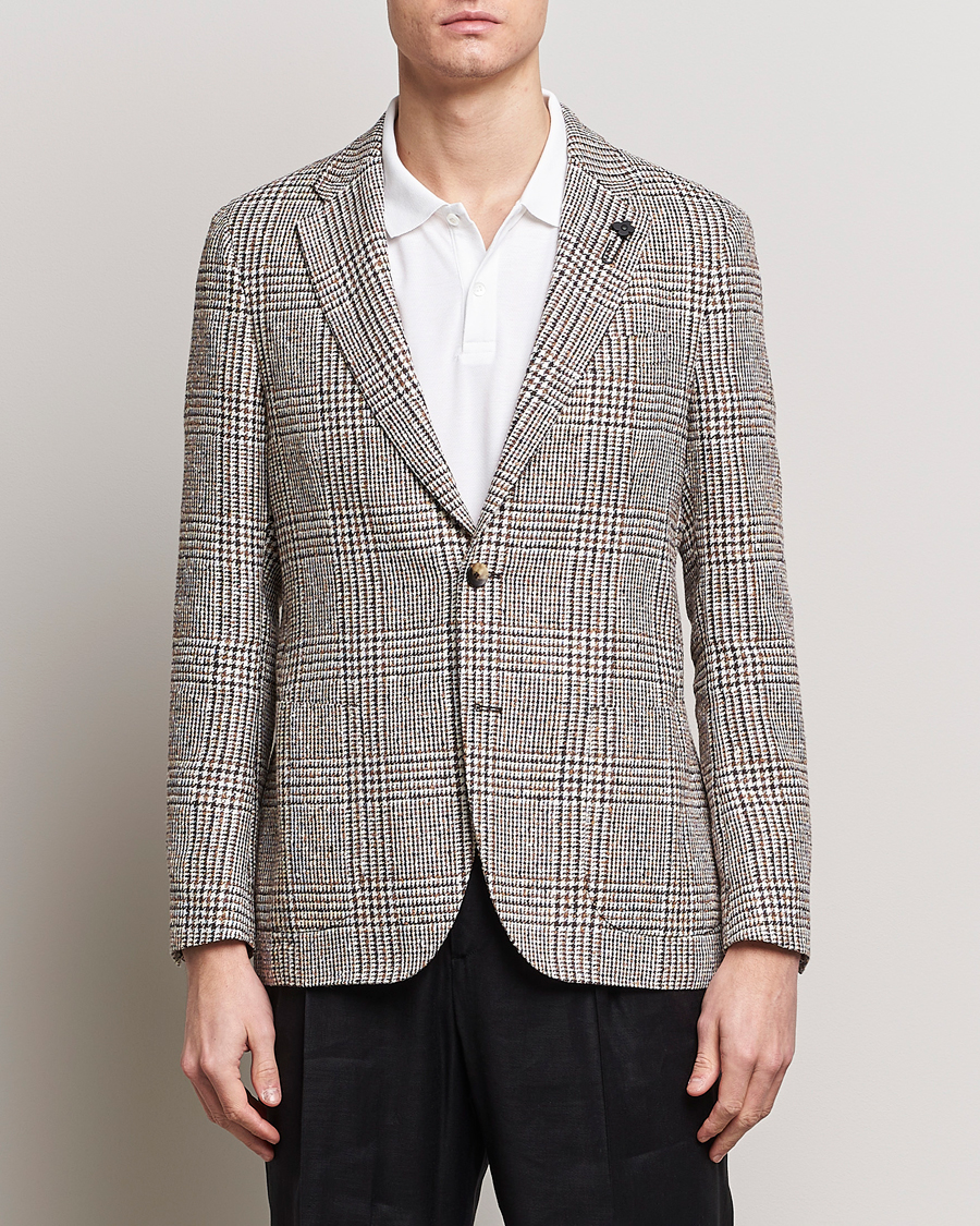 Homme | Blazers | Lardini | Checked Linen Blazer Brown
