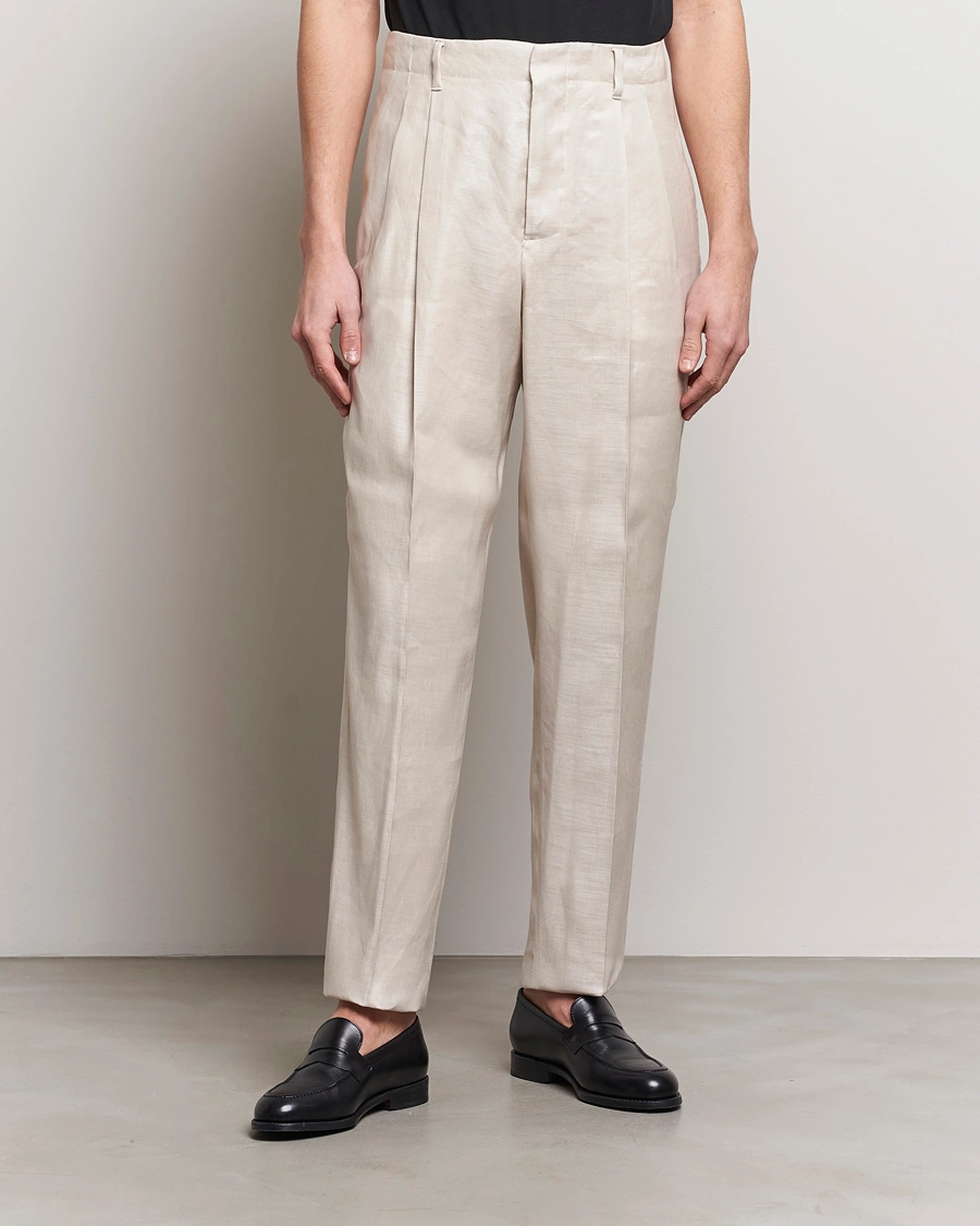 Homme |  | Lardini | Atos Pleated Linen Trousers Beige