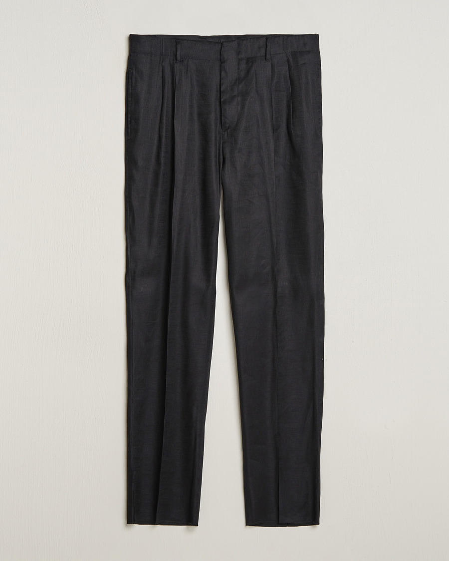 Homme | Pantalons | Lardini | Atos Pleated Linen Trousers Black
