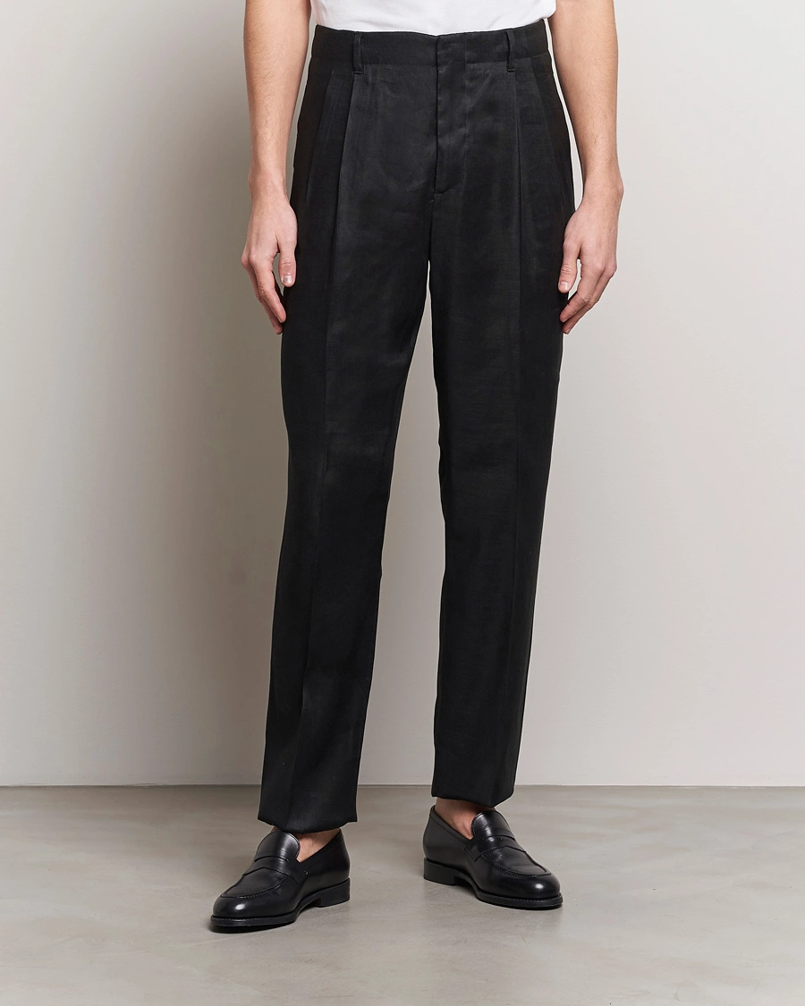 Homme | Pantalons | Lardini | Atos Pleated Linen Trousers Black