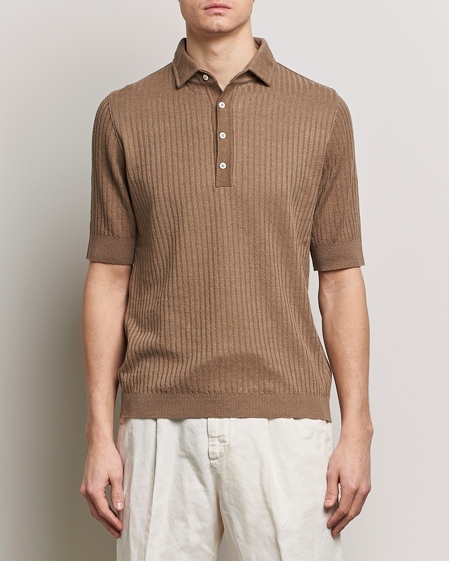 Homme | Italian Department | Lardini | Structured Linen/Cotton Polo Brown