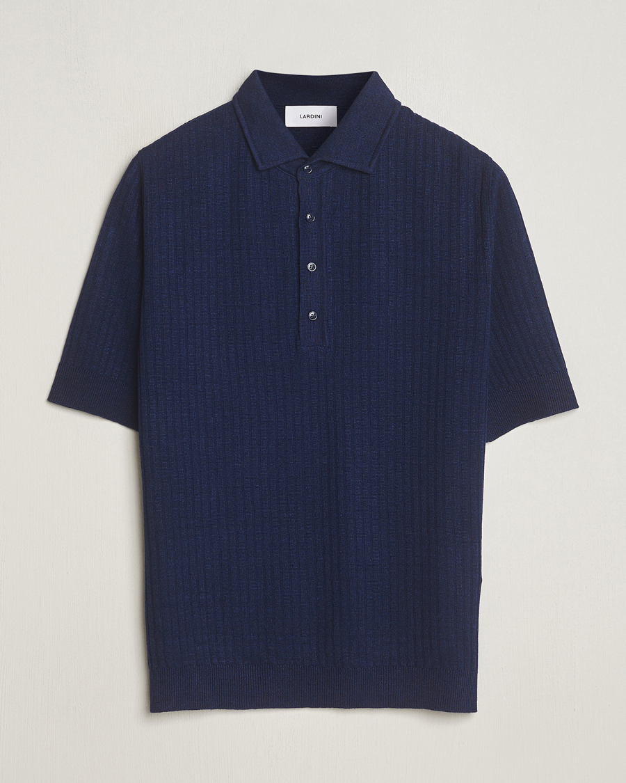 Homme | Polos | Lardini | Structured Linen/Cotton Polo Navy