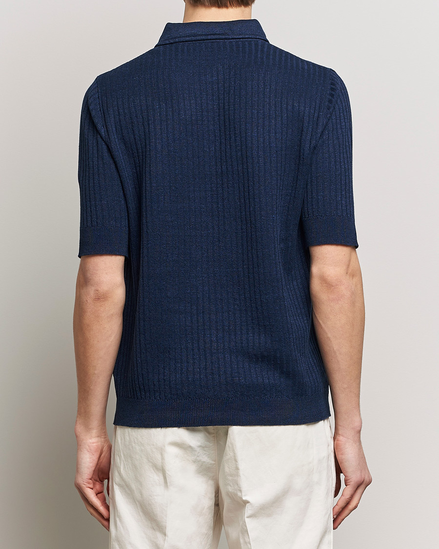 Homme | Polos | Lardini | Structured Linen/Cotton Polo Navy