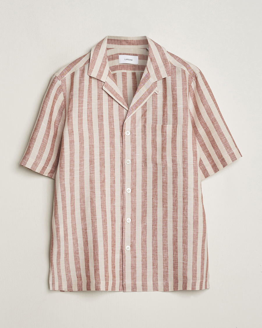 Homme | Chemises | Lardini | Striped Short Sleeve Linen Shirt Beige/Red