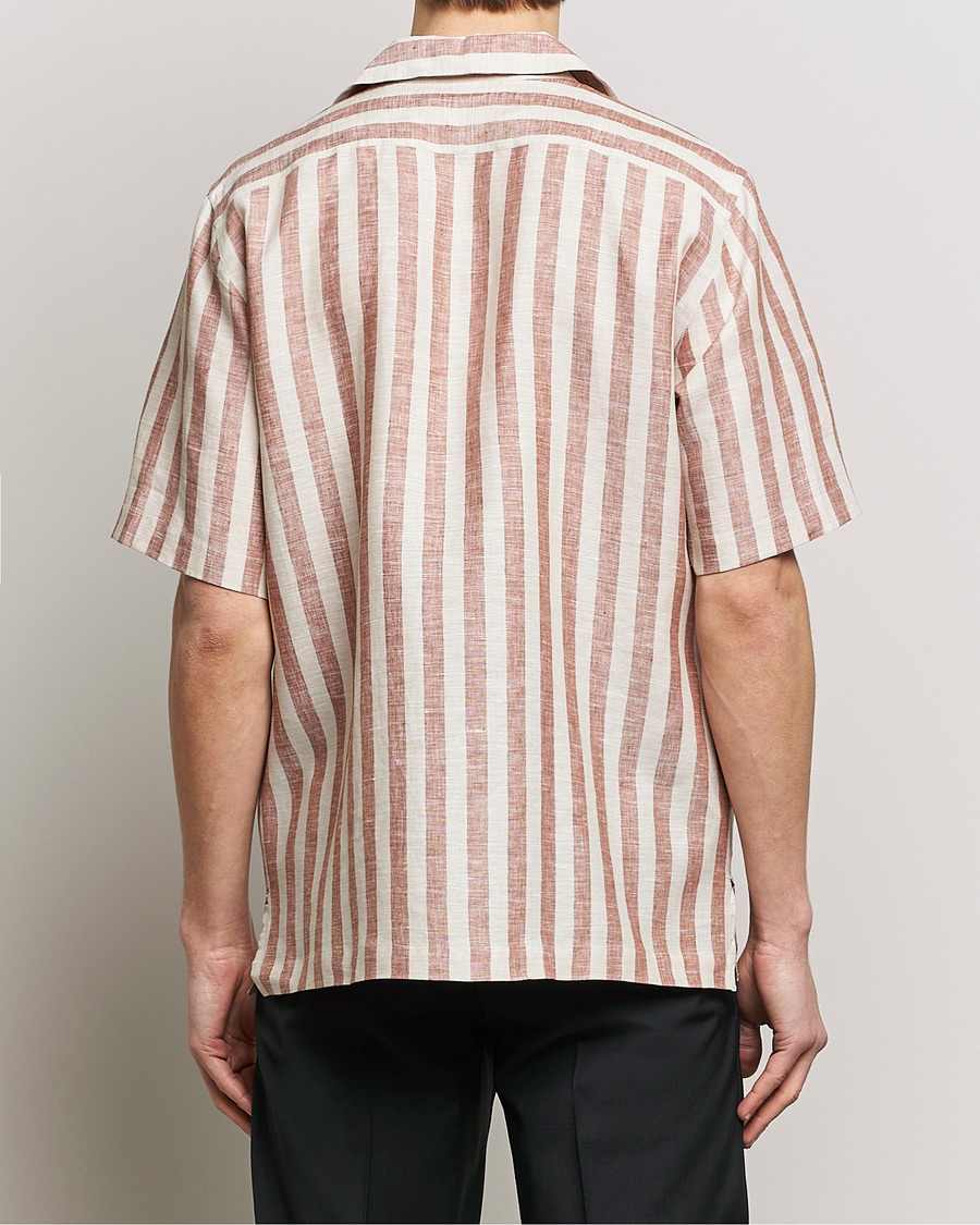 Homme | Chemises | Lardini | Striped Short Sleeve Linen Shirt Beige/Red