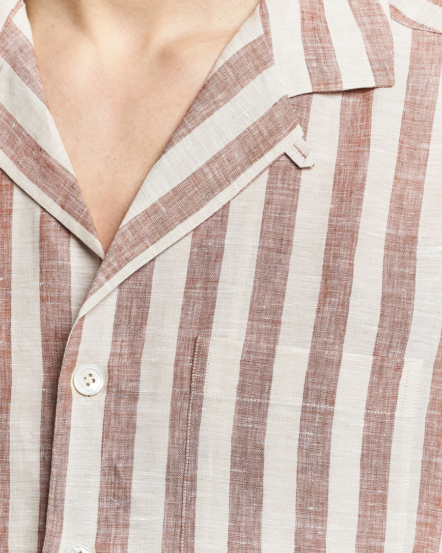Homme | Chemises | Lardini | Striped Short Sleeve Linen Shirt Beige/Red