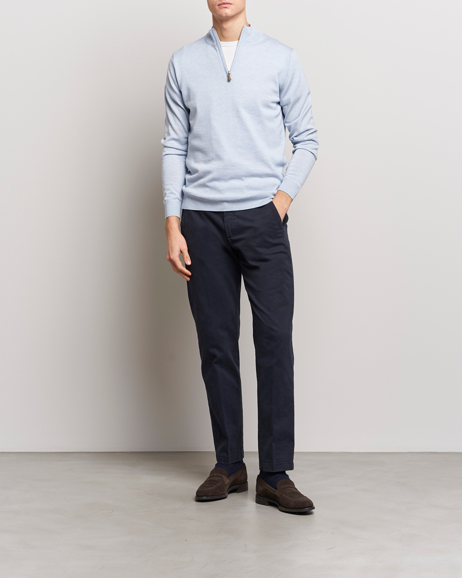 Homme | Pulls Et Tricots | Stenströms | Merino Half Zip Light Blue