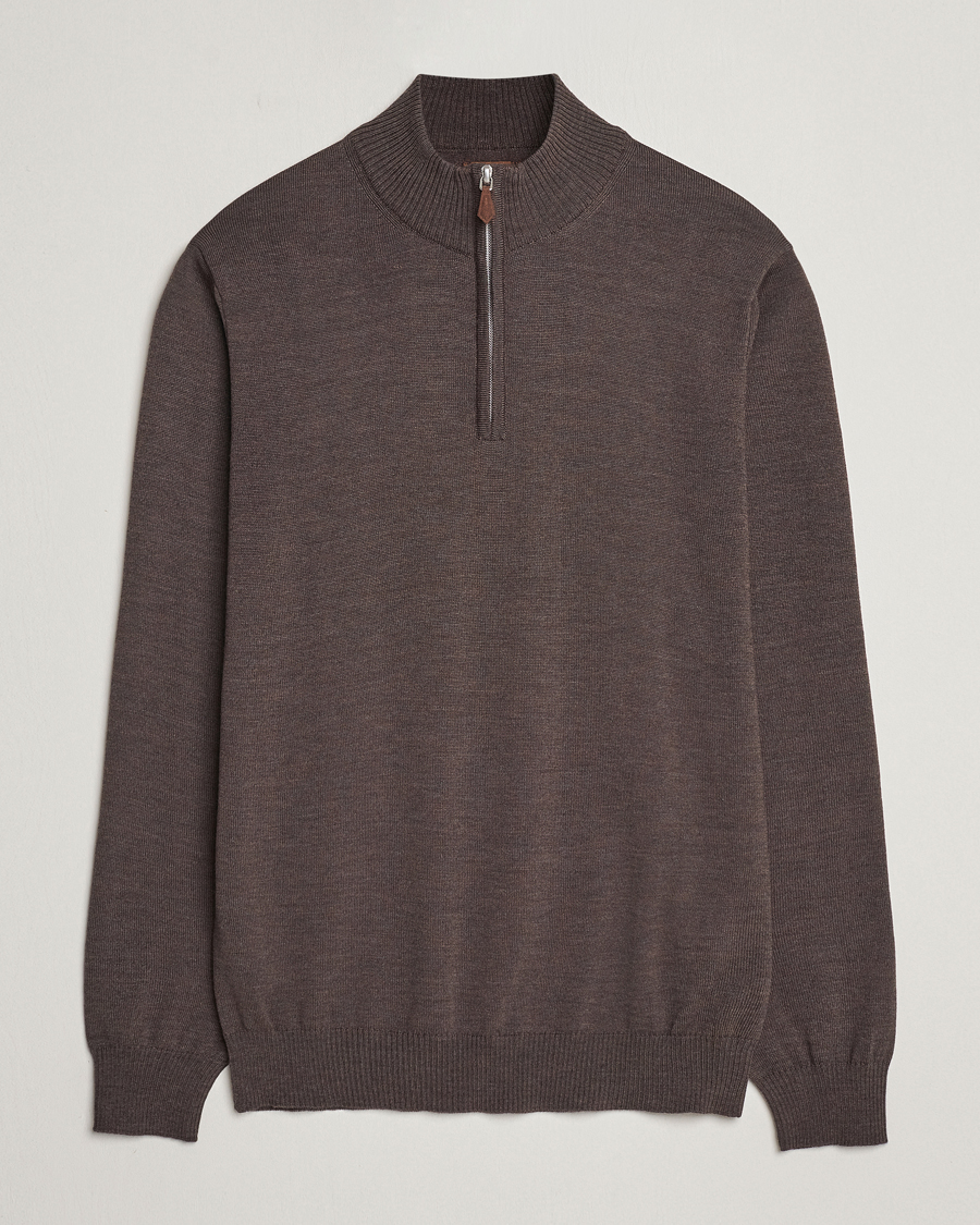 Homme | Pulls Et Tricots | Stenströms | Merino Half Zip Dark Brown