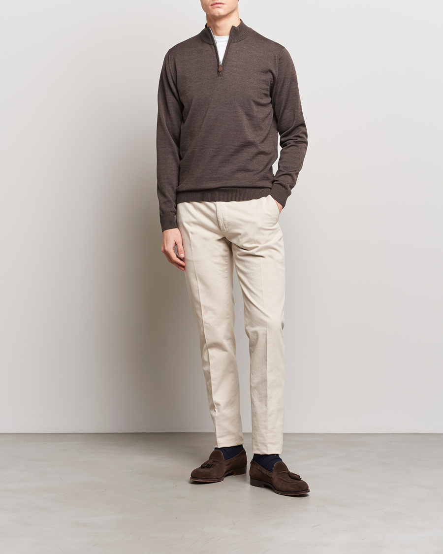 Homme | Pulls Et Tricots | Stenströms | Merino Half Zip Dark Brown