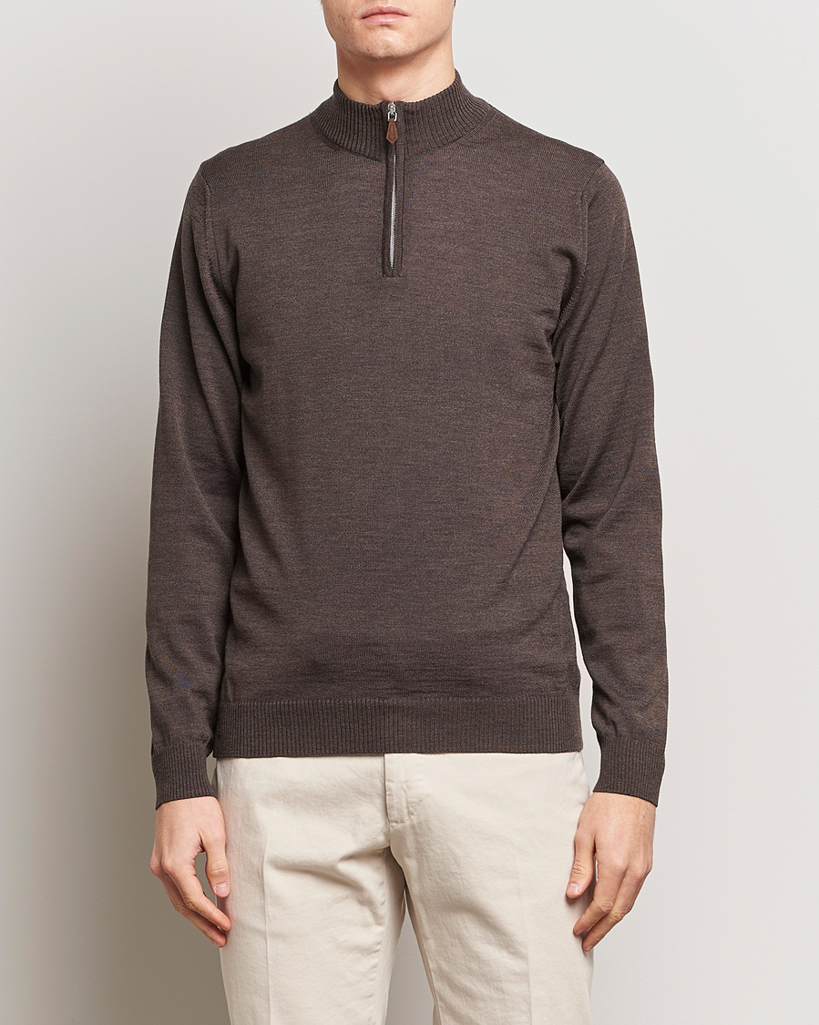Homme | Pulls Et Tricots | Stenströms | Merino Half Zip Dark Brown