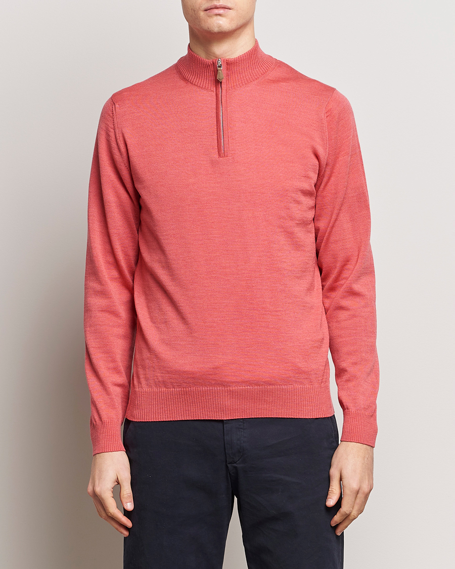 Homme | Soldes Vêtements | Stenströms | Merino Wool Half Zip Coral Red
