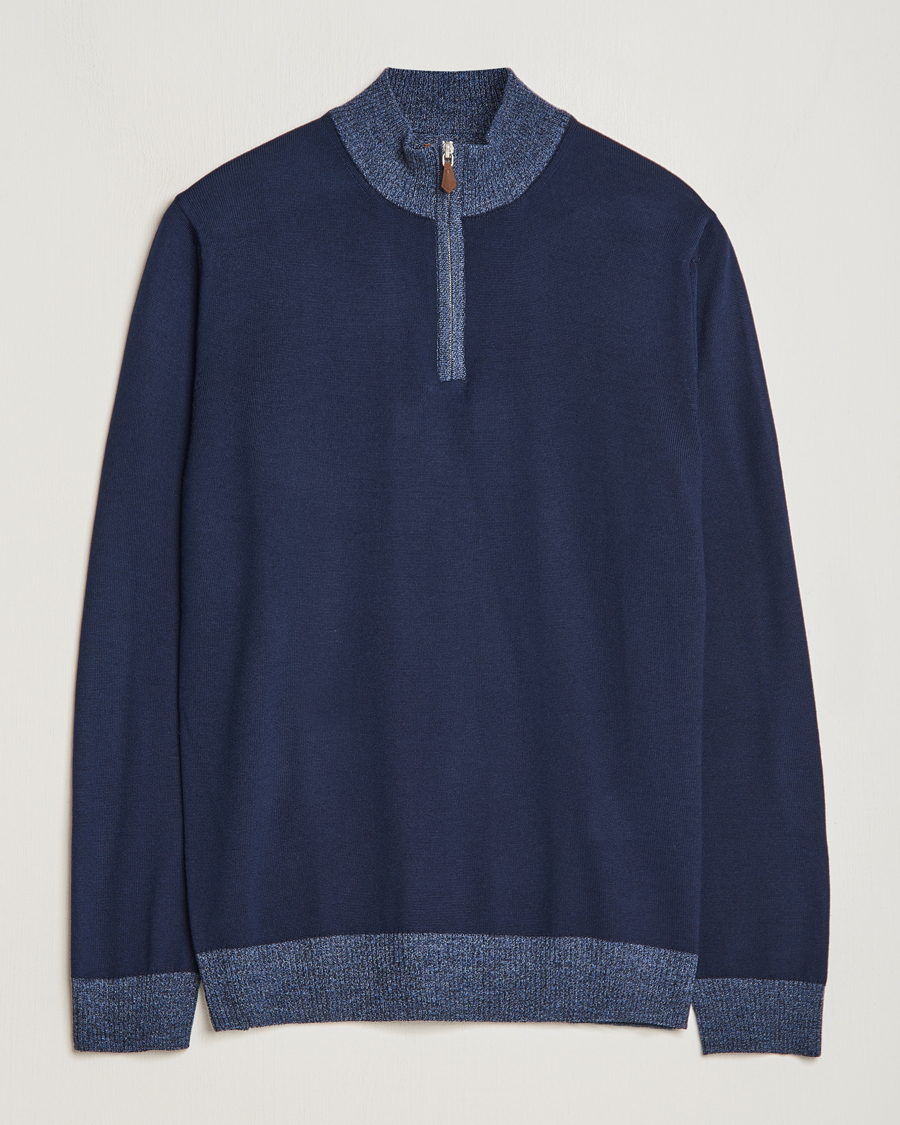 Homme | Pulls Et Tricots | Stenströms | Merino Contrast Half Zip Navy