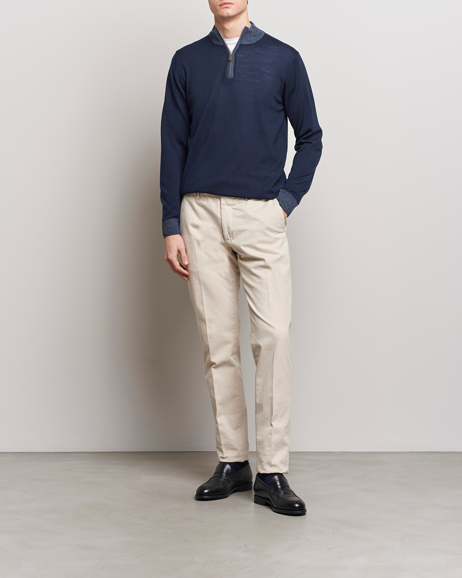 Homme | Pulls Et Tricots | Stenströms | Merino Contrast Half Zip Navy