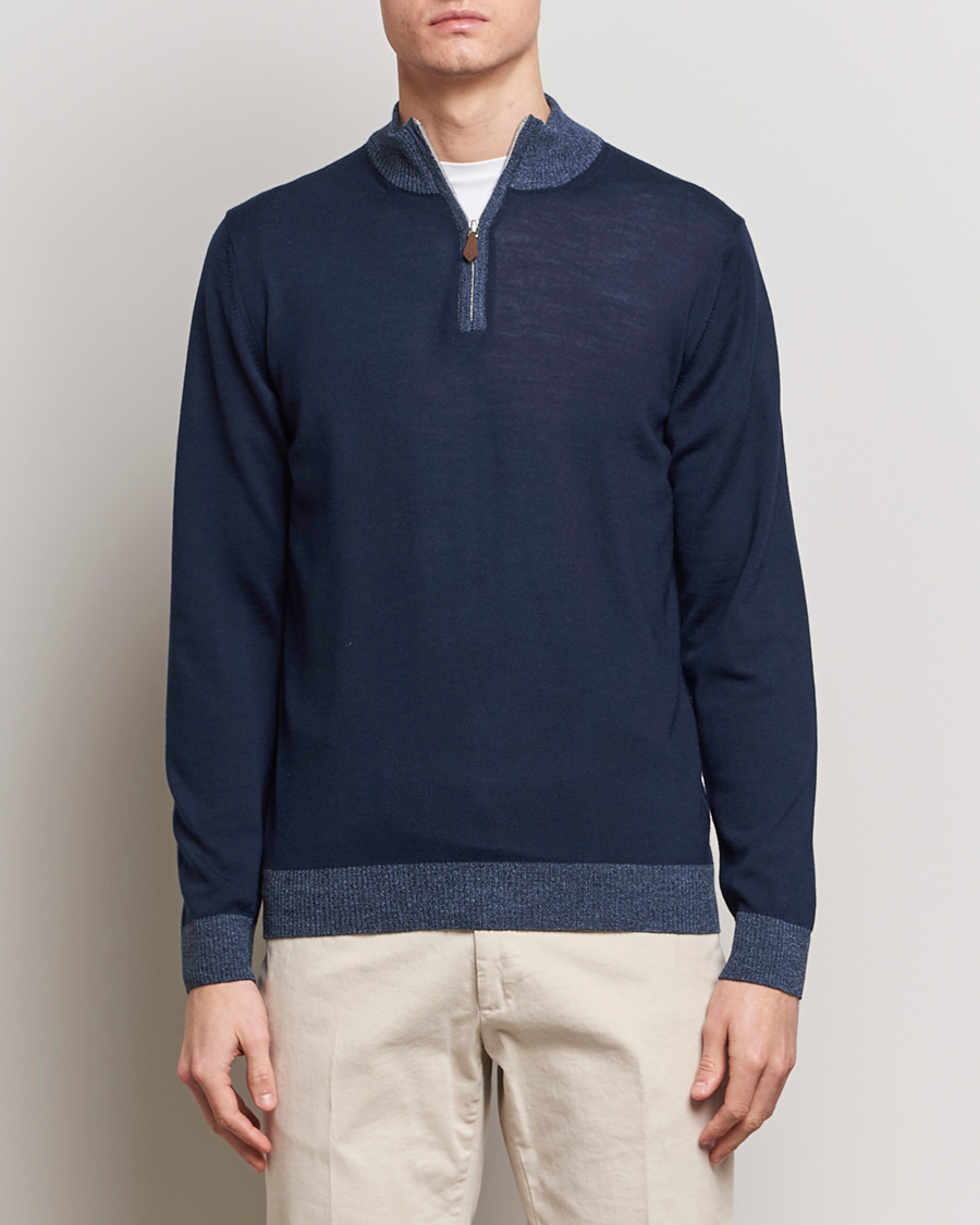 Homme | Pulls Et Tricots | Stenströms | Merino Contrast Half Zip Navy