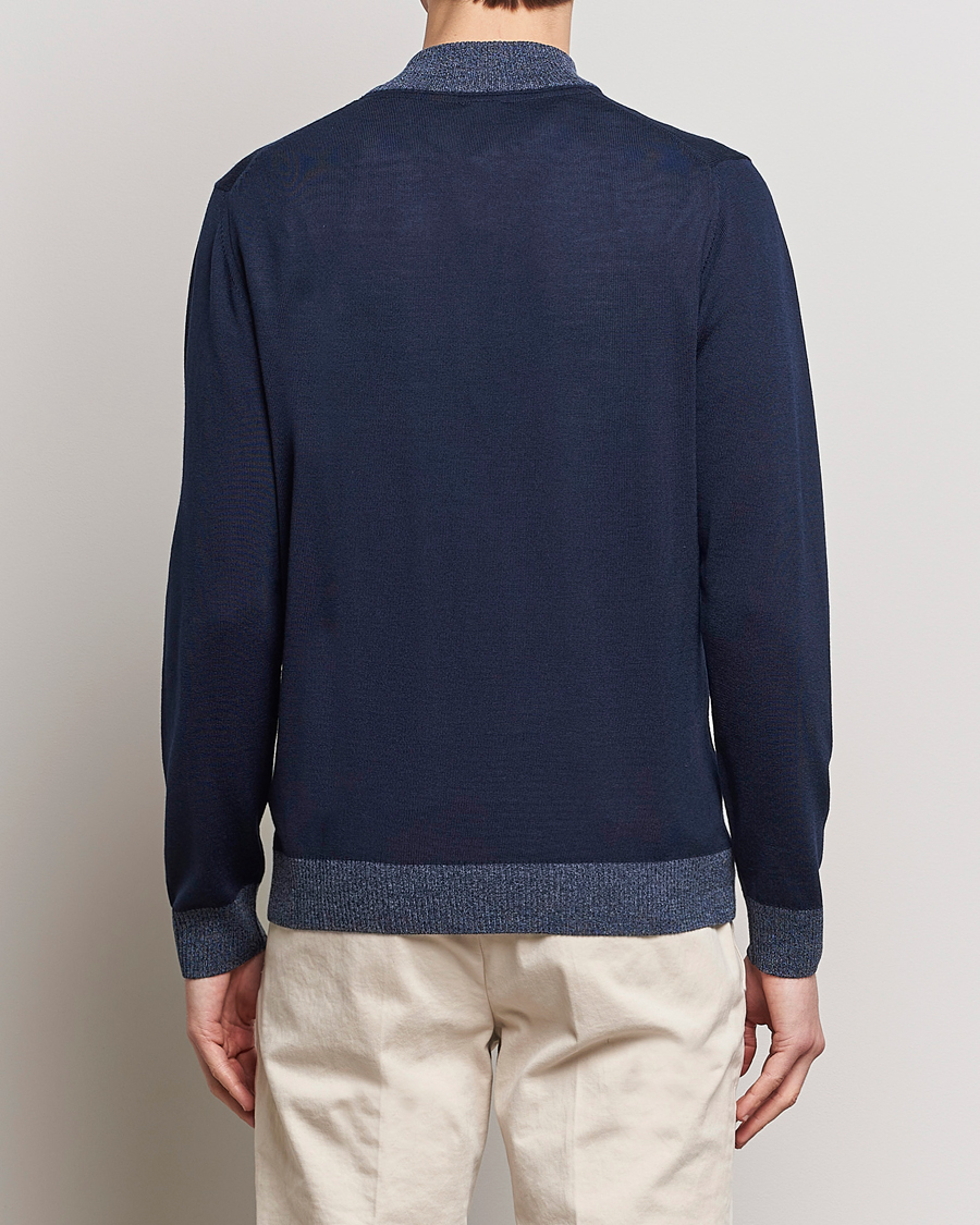 Homme | Pulls Et Tricots | Stenströms | Merino Contrast Half Zip Navy