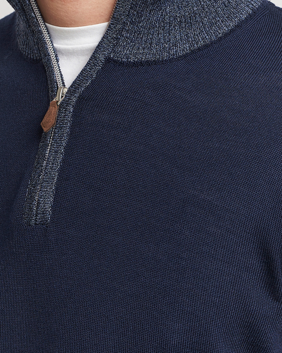 Homme | Pulls Et Tricots | Stenströms | Merino Contrast Half Zip Navy
