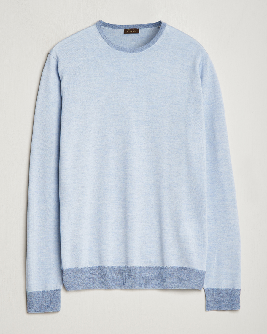 Homme | Pulls Et Tricots | Stenströms | Merino Contrast Crew Neck Light Blue