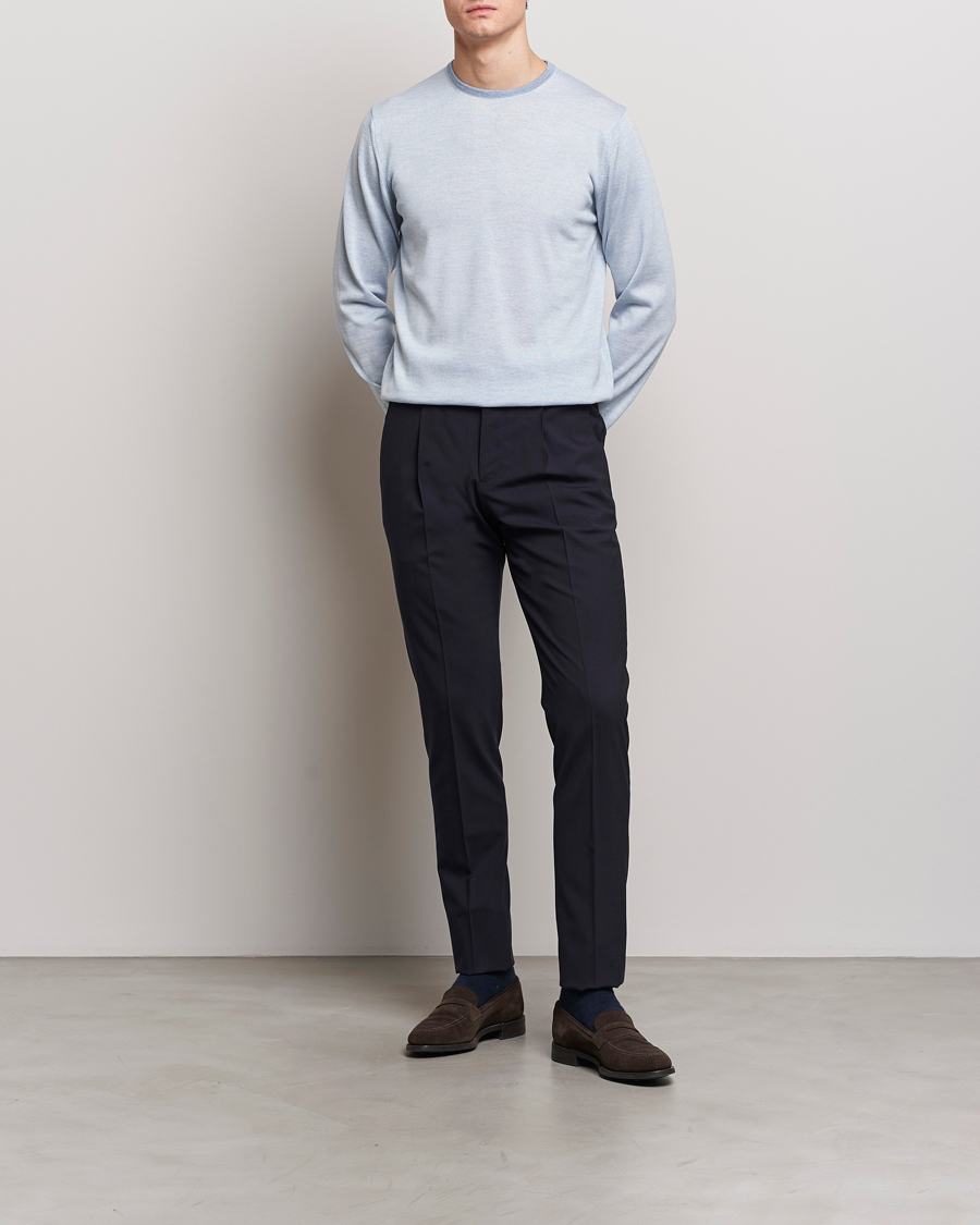 Homme | Pulls Et Tricots | Stenströms | Merino Contrast Crew Neck Light Blue