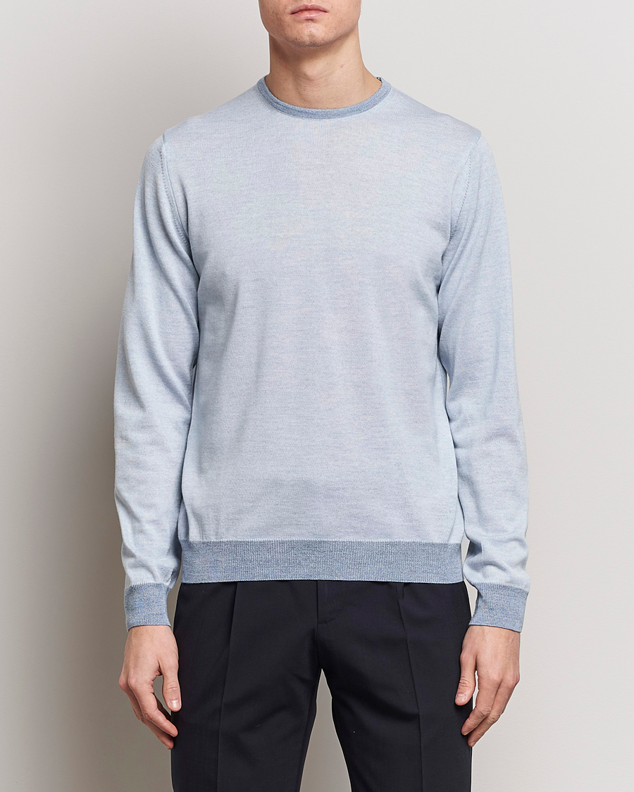 Homme | Pulls Et Tricots | Stenströms | Merino Contrast Crew Neck Light Blue