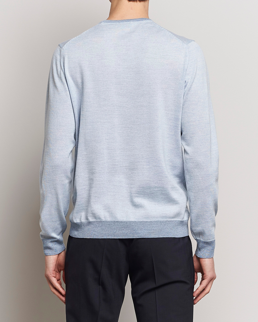 Homme | Pulls Et Tricots | Stenströms | Merino Contrast Crew Neck Light Blue