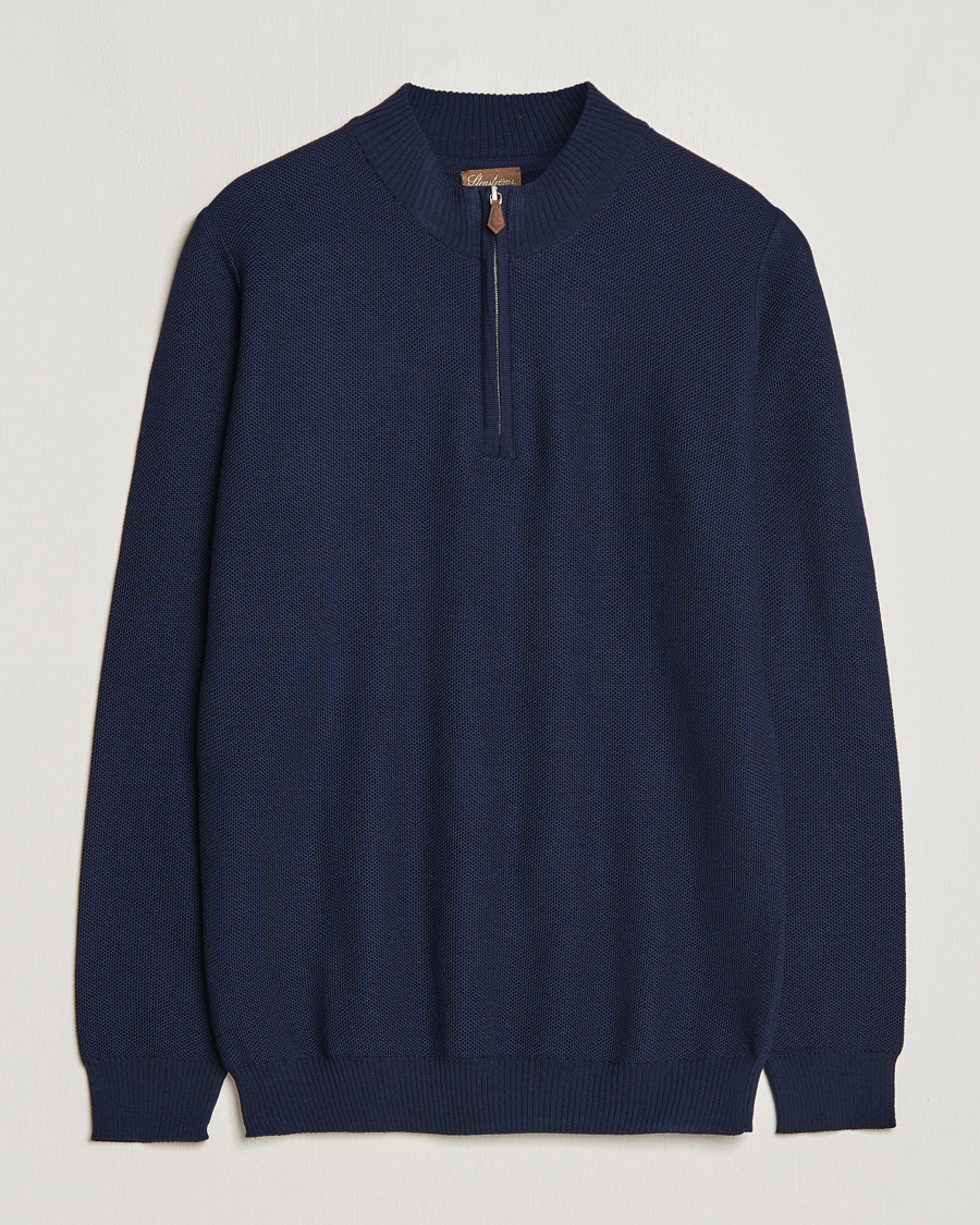 Homme | Pulls Et Tricots | Stenströms | Textured Merino Half Zip Navy