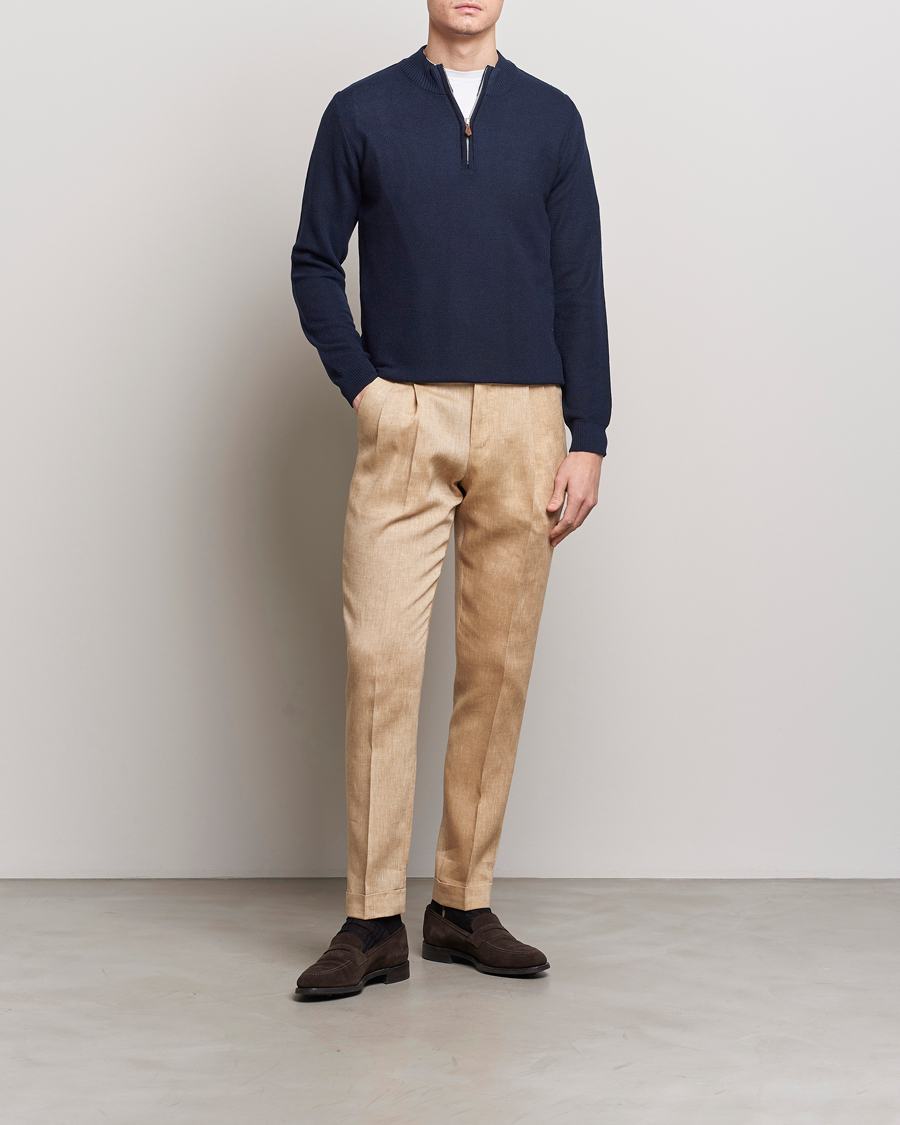 Homme | Pulls Et Tricots | Stenströms | Textured Merino Half Zip Navy